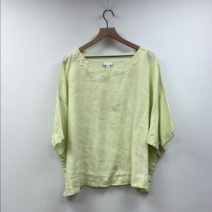 Pure J. Jill 100% Linen Boxy 3/4 Flared Sleeve Relaxed Shirt Lagenlook Green 2X